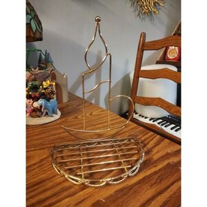 Vintage Homco Candle Back Gold Tone Metal Display Shelf Caddy Bow Garland Accent